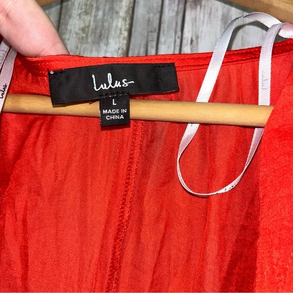 Lulus City Views Red Tie-Back Short Batwing-Sleeve Smocked Top - Picture 9 of 9